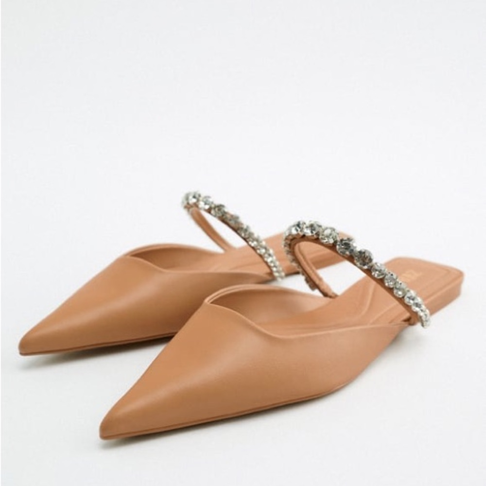 Zara Tan Rhinestone Slingbacks